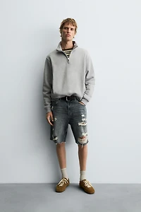 BERMUDA EN DENIM DÉCHIRÉ