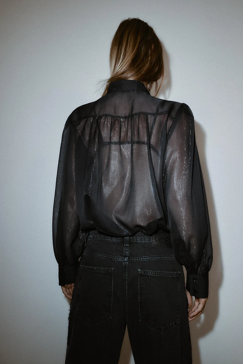 SEMI-SHEER RUFFLED BEADED SHIRT