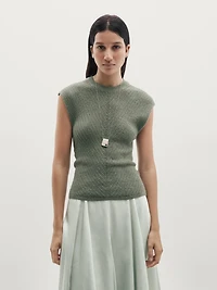 Sleeveless knit top with openwork details