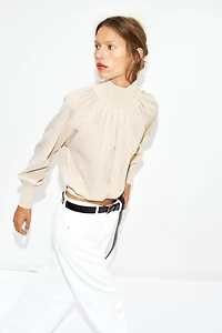 COMBINATION KNIT FLOWY BLOUSE