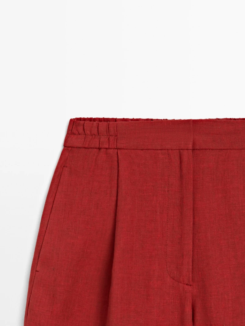 100% linen trousers with bow detail