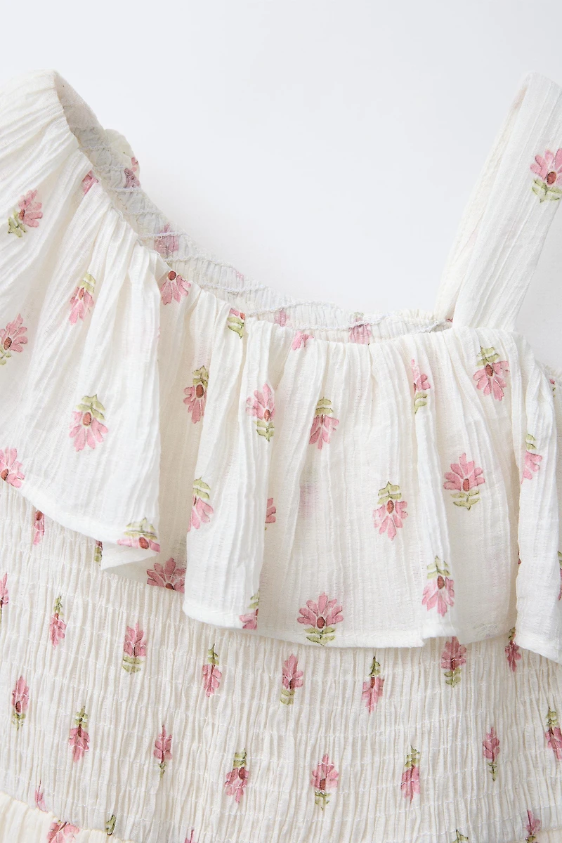 TEXTURED RUFFLED FLORAL DRESS