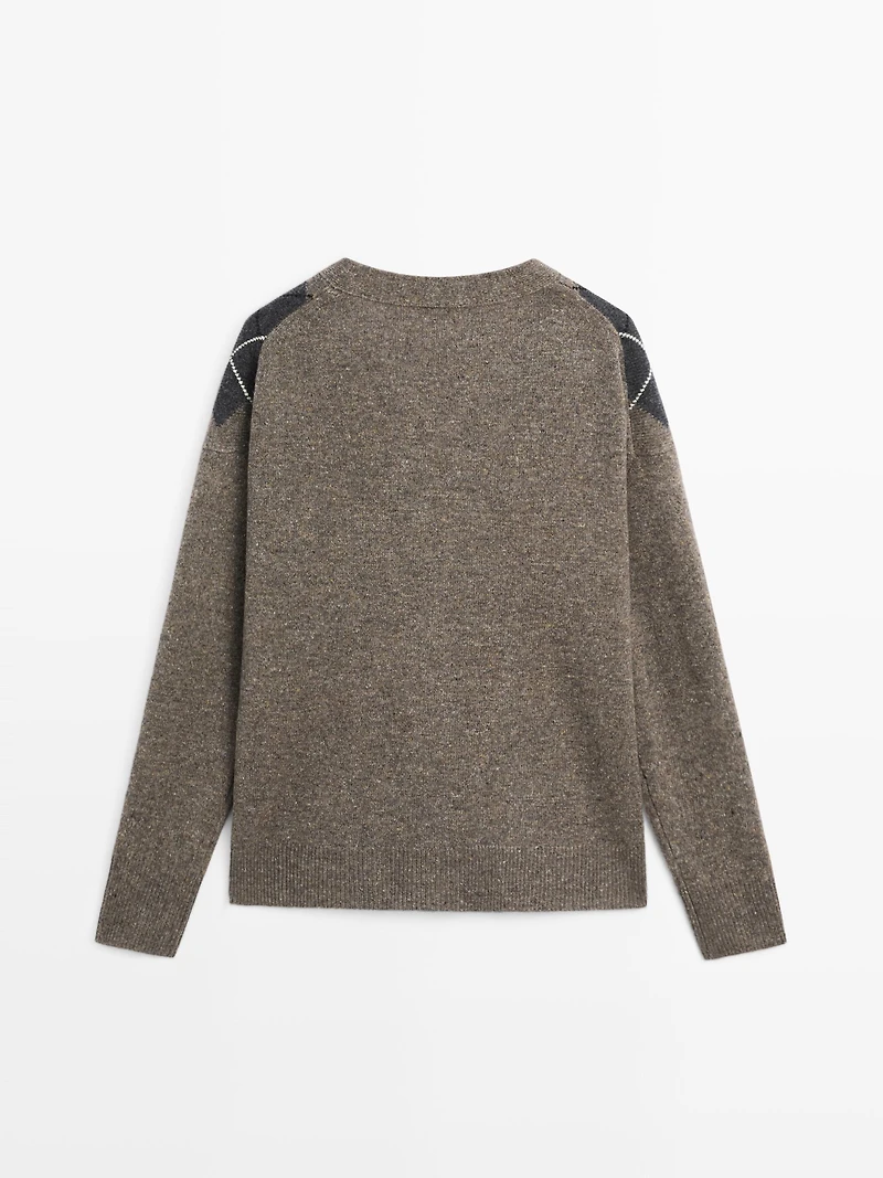 Wool argyle knit cardigan