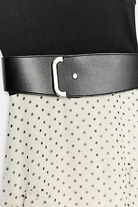 COMBINATION POLKA DOT RUFFLED BELTED DRESS