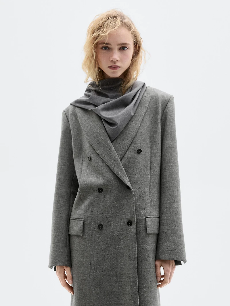 Long 100% wool coat with notch lapel - LIMITED