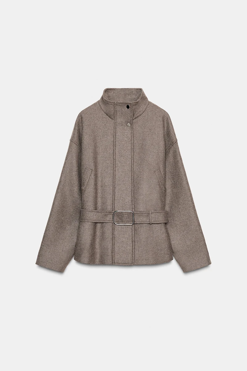 BELTED WOOL BLEND SHORT COAT