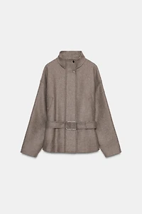 BELTED WOOL BLEND SHORT COAT