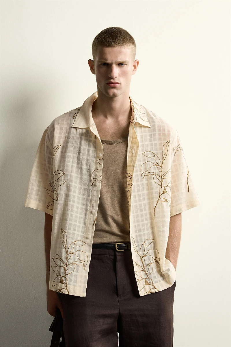 LEAF EMBROIDERED JACQUARD SHIRT