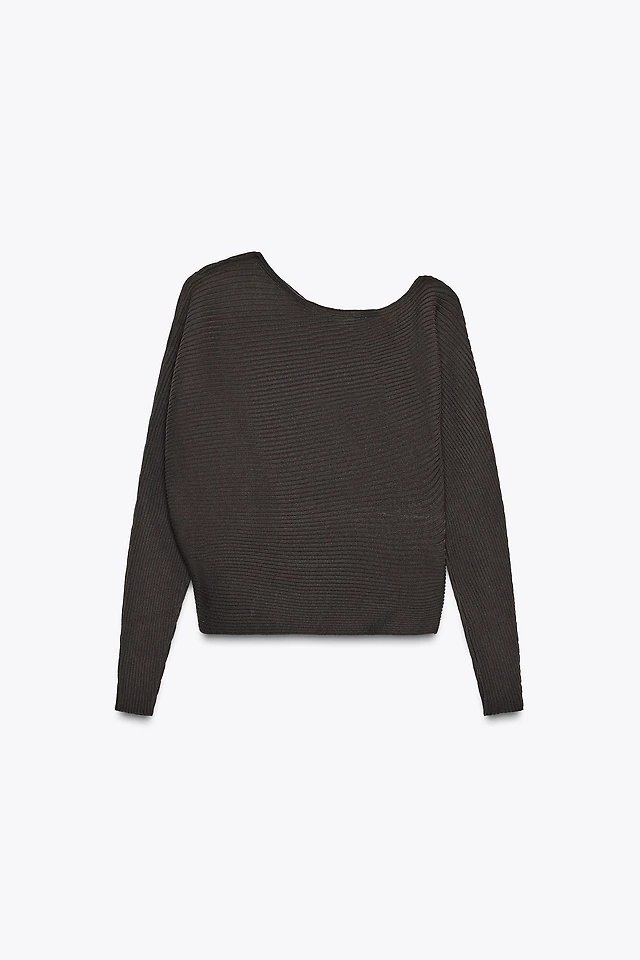 Pull Tricot Noir Asymétrique Zara Taille S - Occasion Très Bon état, Coupe Tunique Col V