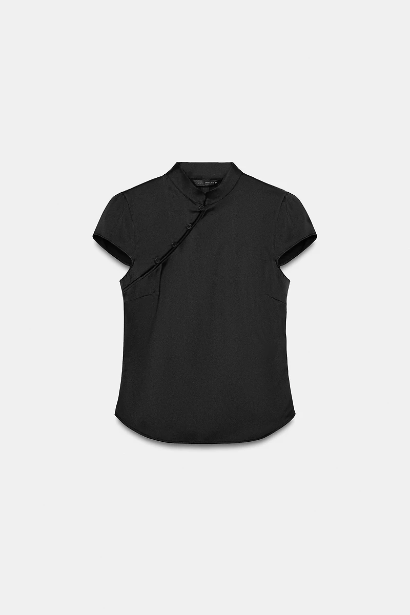 SATIN EFFECT TOP WITH SIDE BUTTONS