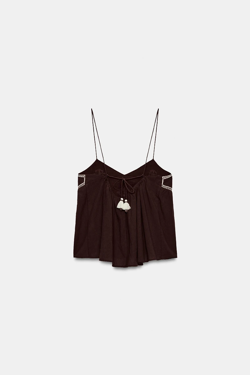 EMBROIDERED STRAP TOP
