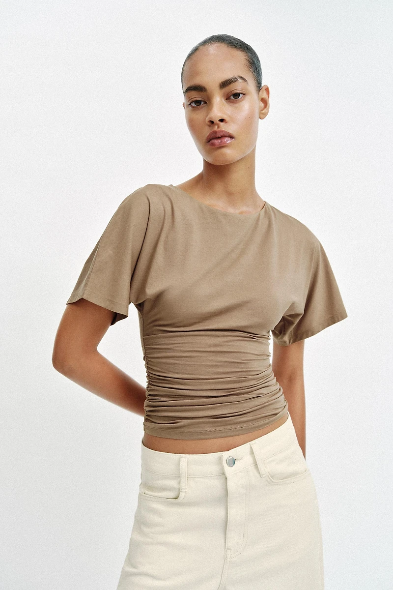 SHORT SLEEVE DRAPED T-SHIRT
