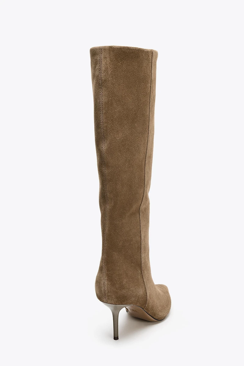 SPLIT LEATHER STILETTO HEEL BOOTS