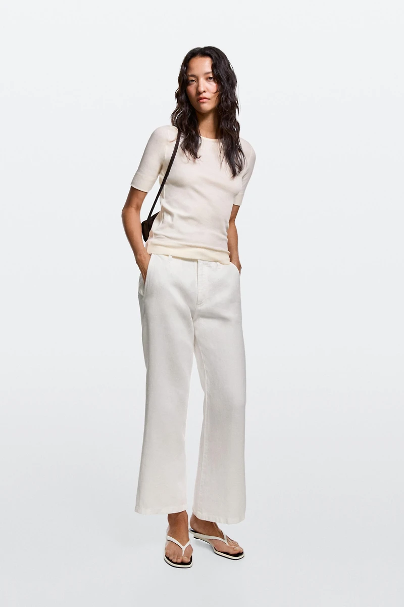 100% linen cropped flare fit pants