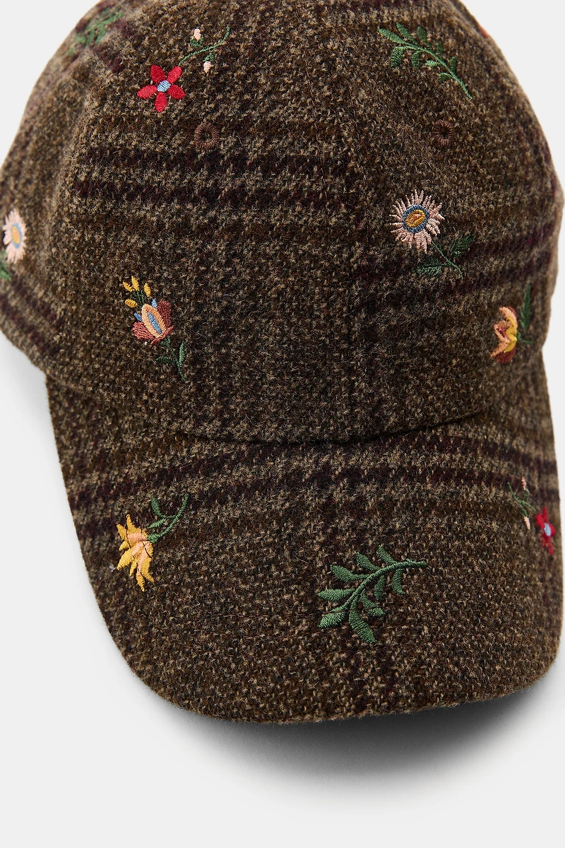 EMBROIDERED WOOL PLAID CAP