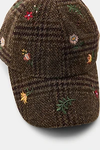 EMBROIDERED WOOL PLAID CAP