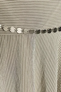 STRIPED ASYMMETRIC BELTED MIDI SKIRT