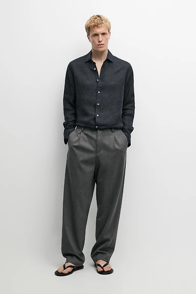 Pantalon à pinces en mélange de laine froide