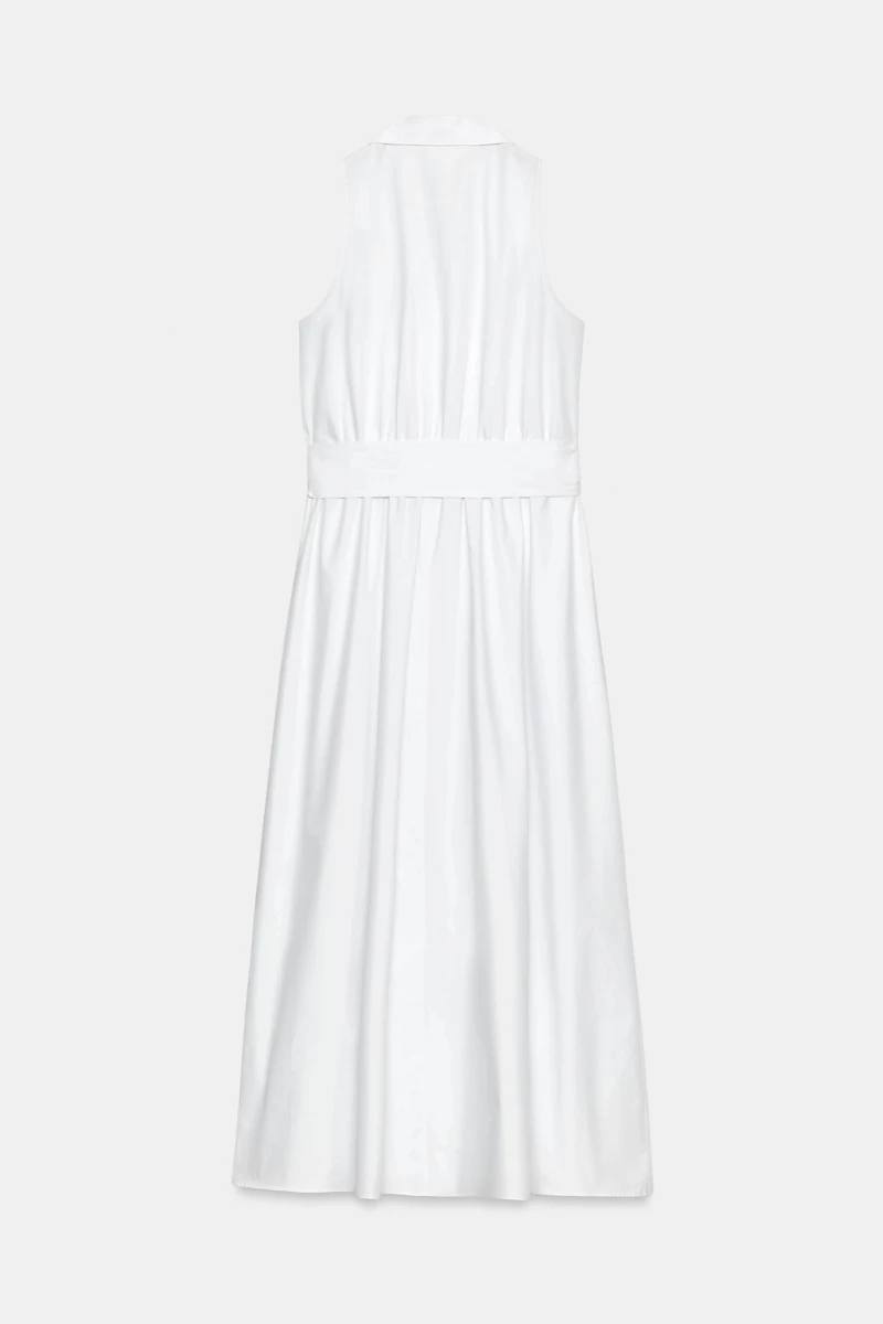 BELTED POPLIN MIDI DRESS