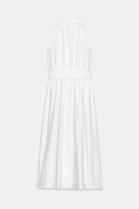 BELTED POPLIN MIDI DRESS