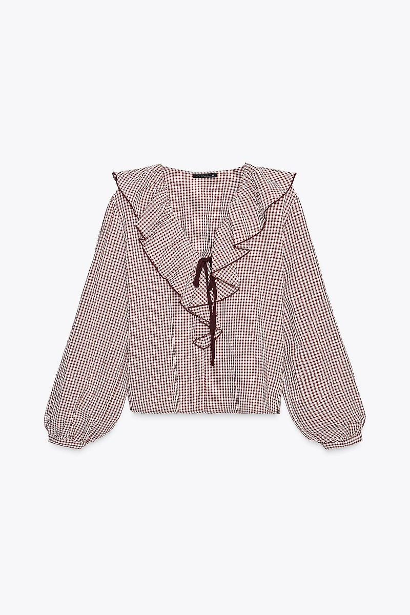 GINGHAM RUFFLED BLOUSE
