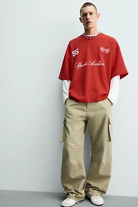 COMBINATION EMBROIDERY TEXTURED T-SHIRT