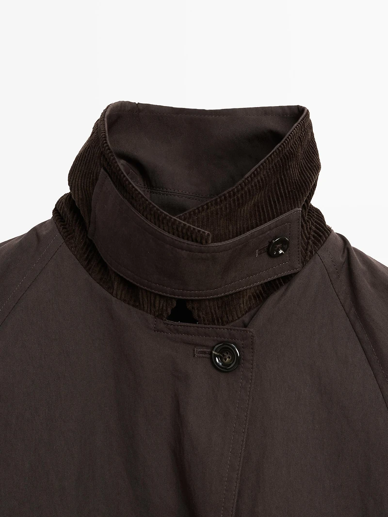Trench coton détail velours côtelé