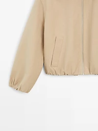Short suede leather jacket with collar detail