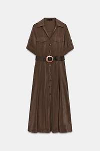 BELTED FLOWY SHIRT DRESS