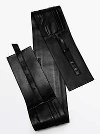Pleated nappa leather sash belt
