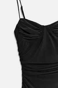 RUCHED STRAPPY MIDI DRESS