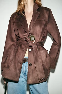 FAUX SUEDE BELTED JACKET