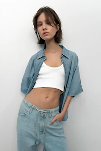 CHEMISE EN DENIM TRF À MANCHES COURTES