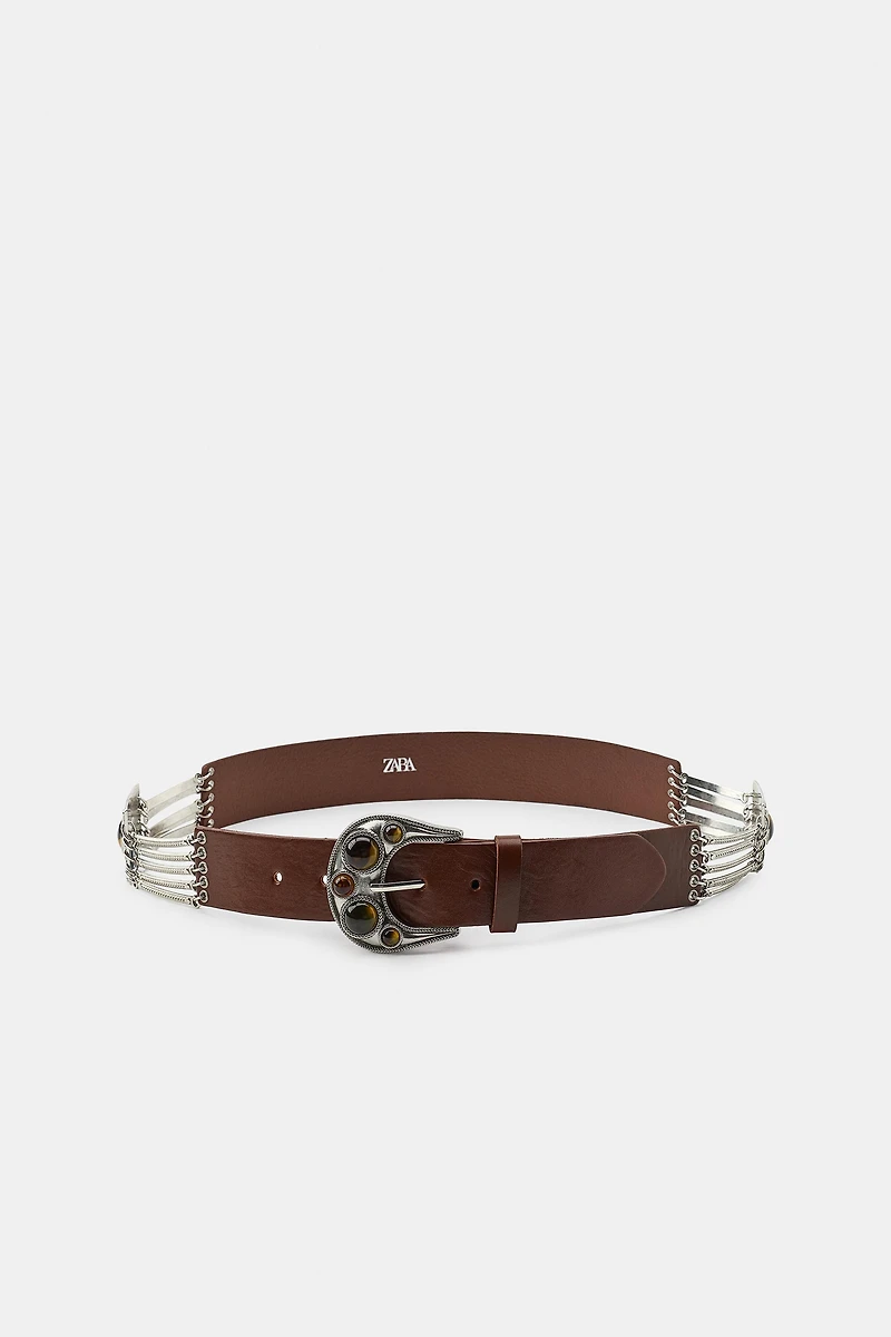 100% LEATHER BELT WITH STONES