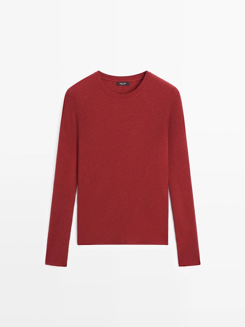 Ribbed knit wool blend sweater