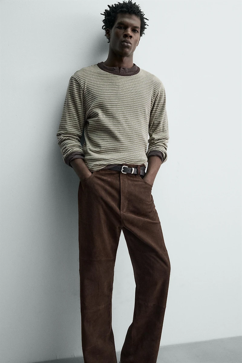 STRAIGHT FIT SUEDE LEATHER PANTS