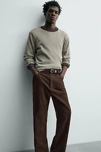 STRAIGHT FIT SUEDE LEATHER PANTS