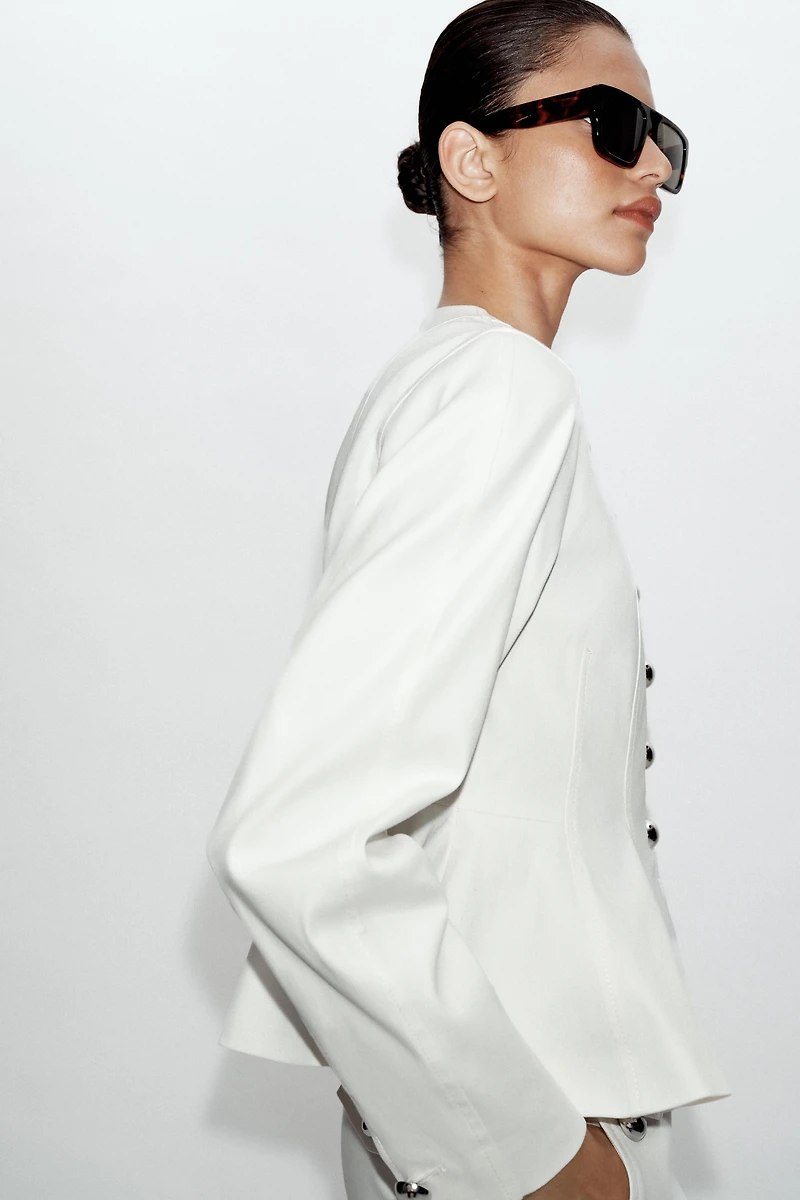 PEPLUM BLAZER WITH METAL BALL BUTTONS