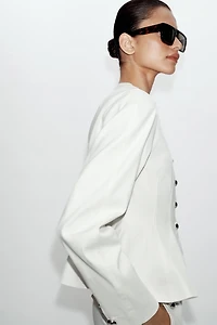 PEPLUM BLAZER WITH METAL BALL BUTTONS