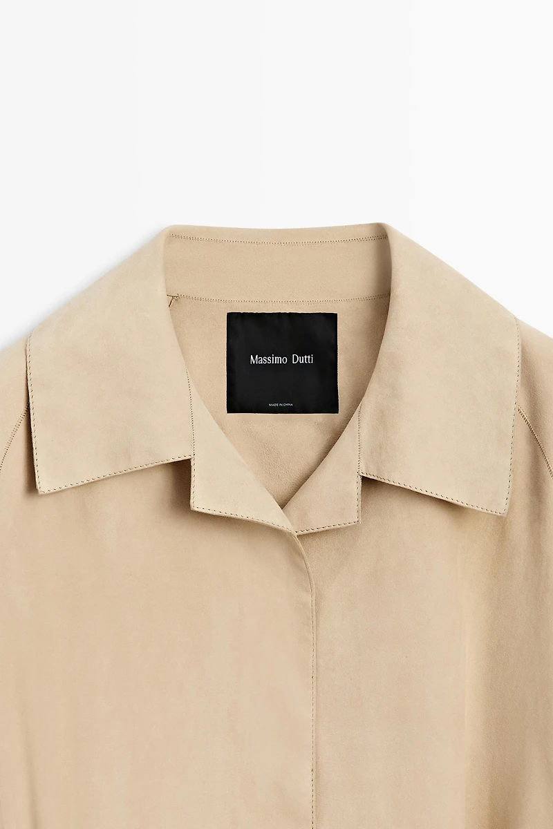 Long suede leather coat