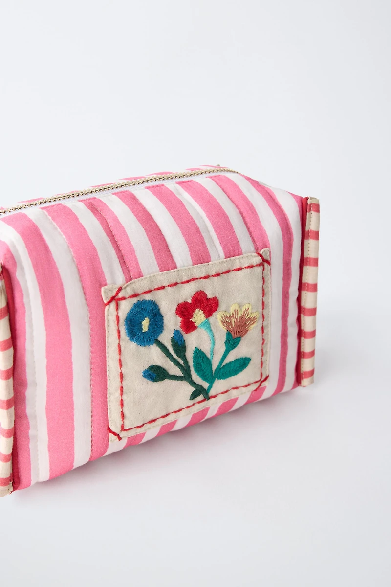 EMBROIDERED STRIPED TOILETRY BAG