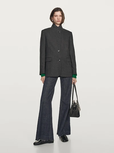 Wool blend three-button blazer