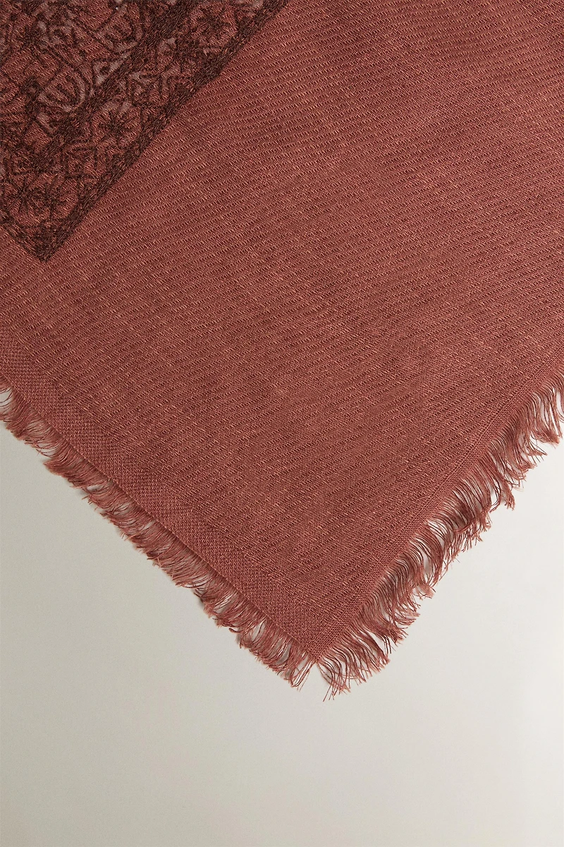LINEN AND COTTON BLANKET WITH EMBROIDERY