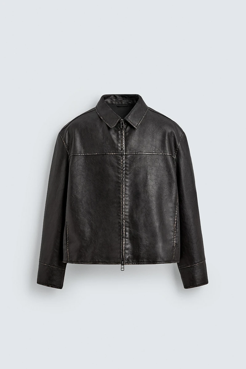WASHED FAUX LEATHER JACKET