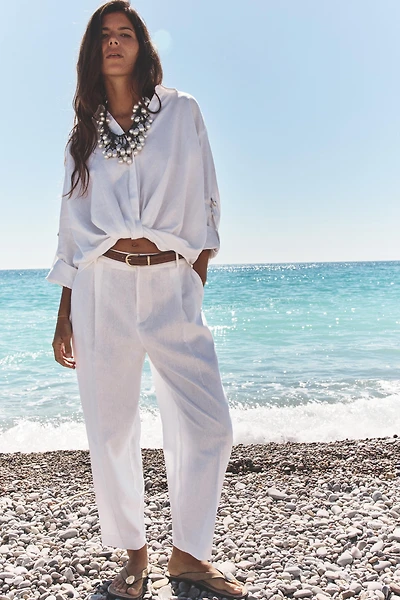 LINEN STRAIGHT LEG PANTS WITH BELT