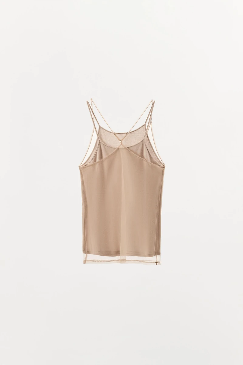 DOUBLE TULLE EFFECT HALTER TOP