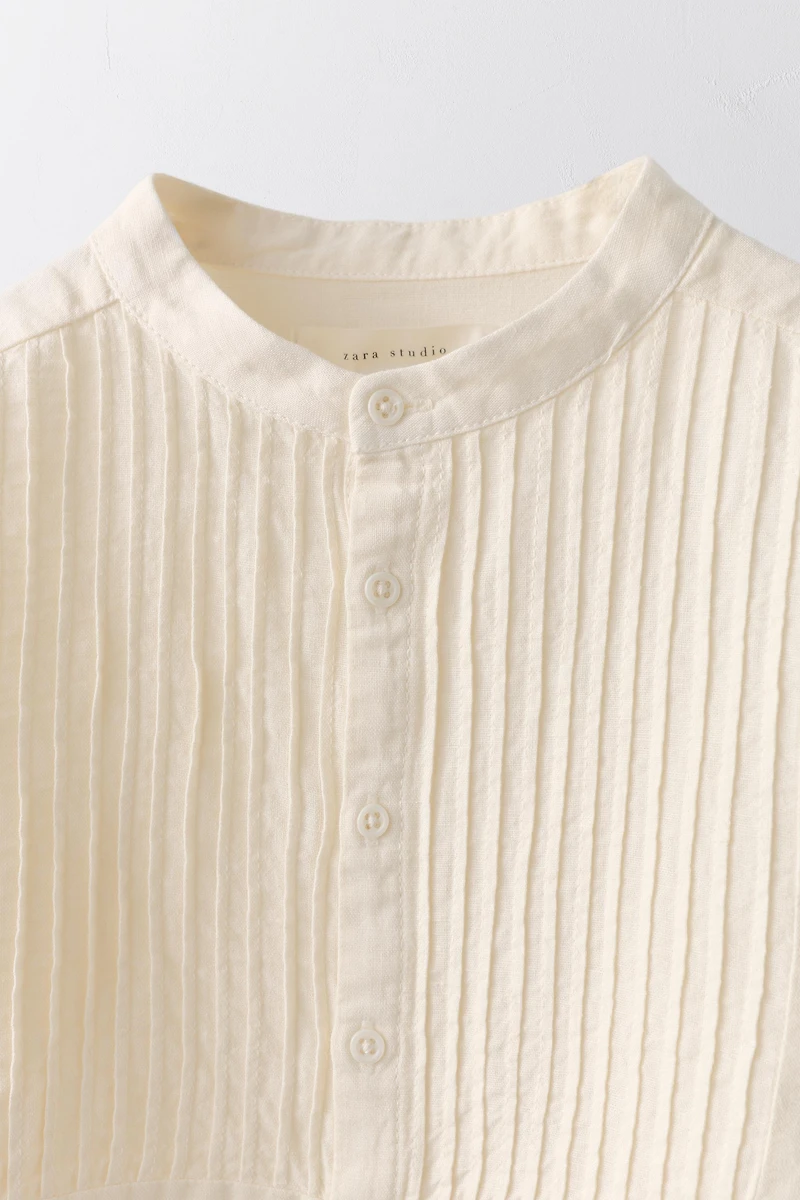 AGES 6-10 / LIMITED EDITION LINEN COTTON BLOUSE WITH PLEATS