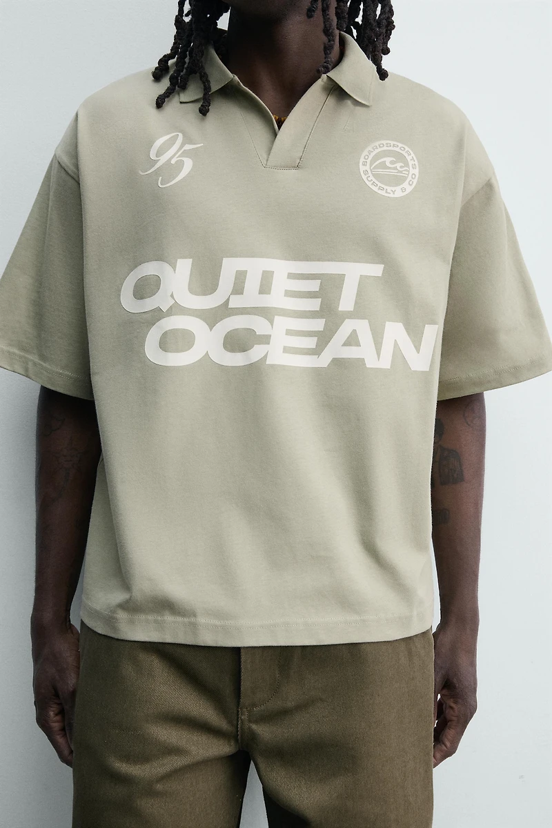 RELAXED FIT PRINTED TEXT POLO SHIRT