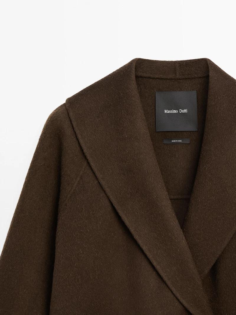Wool blend double-breasted coat with tuxedo collar