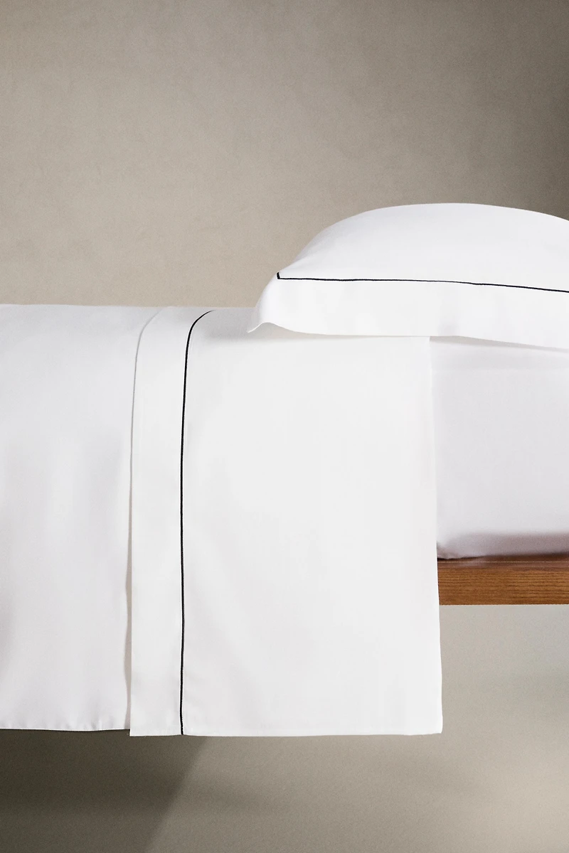 SATEEN FLAT SHEET WITH EMBROIDERED EDGE